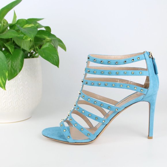 NEW VALENTINO GARAVANI Strappy Rockstud Suede Heeled Sandals